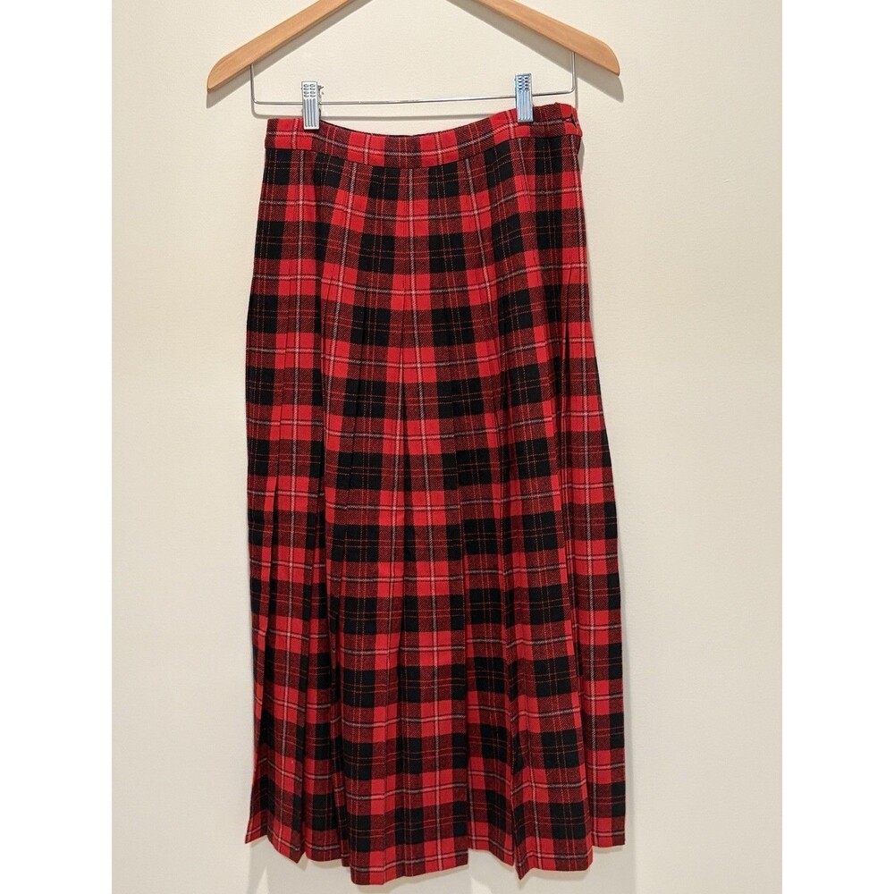 VTG Pendleton Wool Pleated Skirt Sz 6 Cunningham Tartan Plaid Red Black Academia